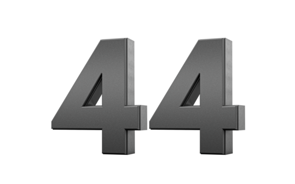 Sleek metallic Black number 44 Forty four with a glossy surface. 3d illustration - Powered by Adobe