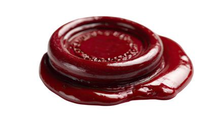 A classic red wax seal with detailed texture and smooth glossy surface creating an elegant traditional stamp look isolated on white background