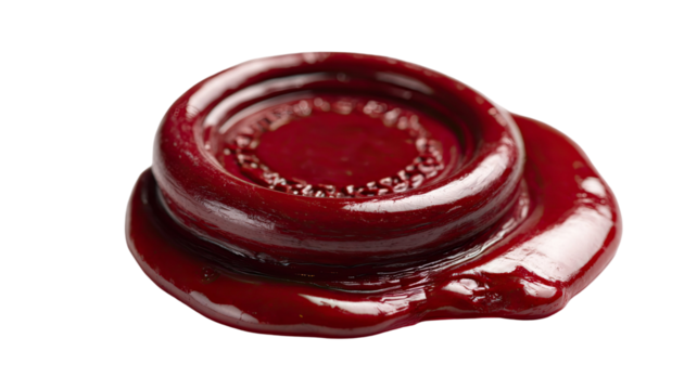 A classic red wax seal with detailed texture and smooth glossy surface creating an elegant traditional stamp look isolated on white background