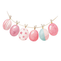 Watercolor Easter Egg Garland Clipart – Pink Pastel PNG