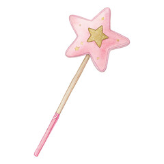 Watercolor Magic Wand Clipart – Pink Star Wand PNG