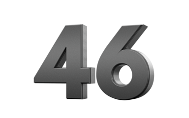 Sleek metallic Black number 46 Forty six with a glossy surface. 3d illustration