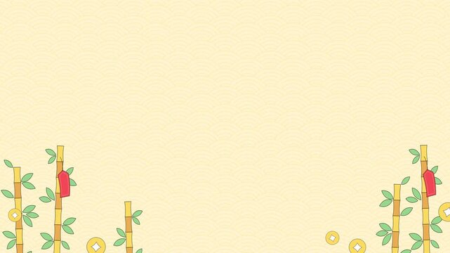 Flat vector Asian background animation with soft wave patterns and decorative Chinese New Year elements. Clean copy space in the center, ideal for Chinese cultural celebration videos.