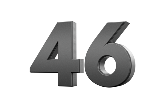 Sleek metallic Black number 46 Forty six with a glossy surface. 3d illustration