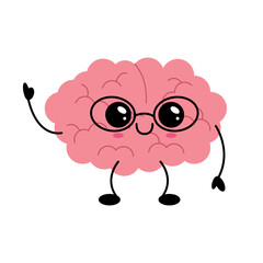Cute smiling brain character with glasses illustration