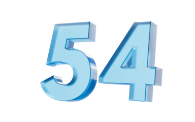 3d Glossy Blue number 54 Fifty four with a smooth finish and reflective highlights. 3d illustration