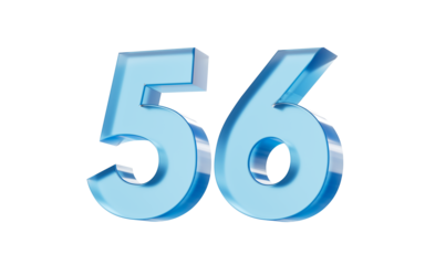 3d Glossy Blue number 56 Fifty six with a smooth finish and reflective highlights. 3d illustration