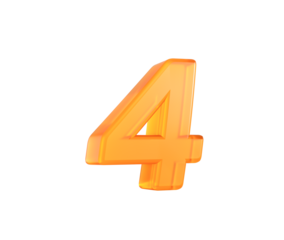 Shiny orange number 4 with elegant reflective polish and bold edges. 3D illustration.