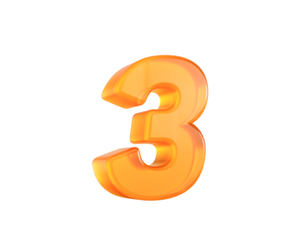 Vivid orange number 3 featuring curved glossy form and radiant glow. 3D illustration.
