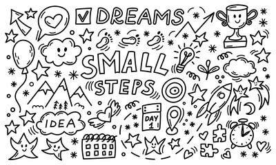 Small steps motivational doodle illustration set