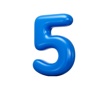 A shiny blue 3D number 5 Five with a modern rounded style. 3d illustration