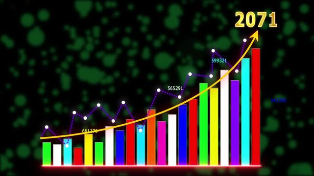 Business growth concept in allusive graph chart showing marketing sales profit increasing to future target .Excellent financial status of corporate business rise up, 2071 new year business background