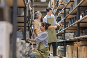 Mother and Family Business Owner Teaching About Material Production and Recycling