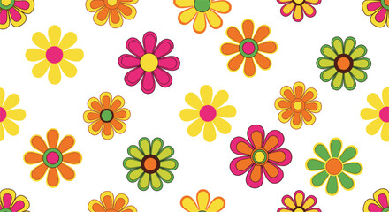 Seamless Groovy Daisy Flower Pattern.
