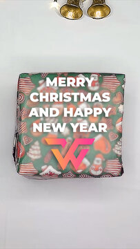 Santa Claus Gift Hands Christmas Vertical Logo Intro