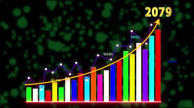 Business growth concept in allusive graph chart showing marketing sales profit increasing to future target .Excellent financial status of corporate business rise up, 2079 new year business background