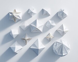 Abstract Geometric Shapes Composition With White And Gold Accents