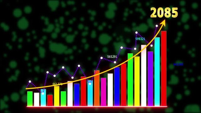 Business growth concept in allusive graph chart showing marketing sales profit increasing to future target .Excellent financial status of corporate business rise up, 2085 new year business background