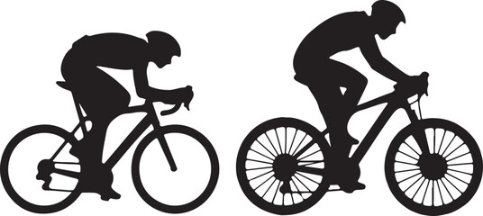 Obraz premium Silhouette of Cyclist Riding Road and Mountain Bike on Transparent Background Isolated Vector Graphic Design