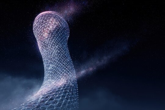 Abstract Glowing Network Structure In Night Sky - Powered by Adobe