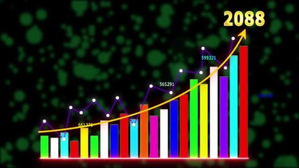 Business growth concept in allusive graph chart showing marketing sales profit increasing to future target .Excellent financial status of corporate business rise up, 2088 new year business background