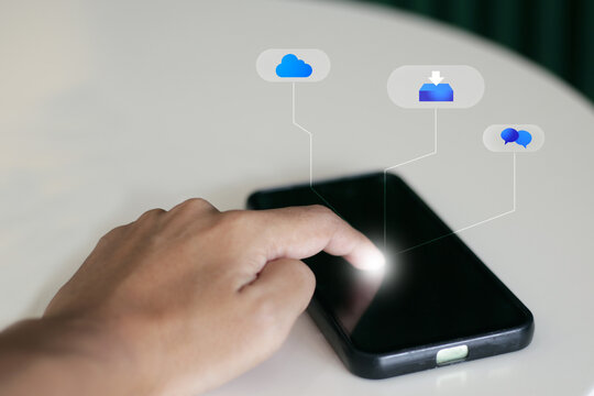 Touch the smartphone screen to access the cloud hologram technology system
