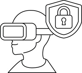 A man wearing a virtual reality headset with a security lock on his head