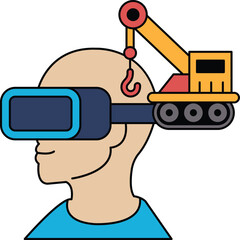 A man wearing a VR headset with a crane on his head