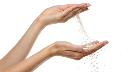 Elegant female hands gesturing with one palm up cut out on PNG. AI generated.
