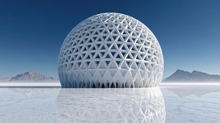 Large White Spherical Building in a Desert Landscape
