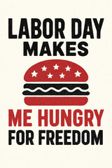 Naklejka premium Celebrate Labor Day with this patriotic American-themed design, featuring a burger adorned with stars, symbolizing a hunger for freedom and the robust spirit of the U.S. workforce. Perfect f