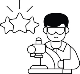 A man in a lab coat is holding a remote control and smiling