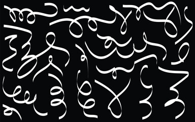 Decorative looping line strokes, abstract flowing curves, elegant white swirls on dark background