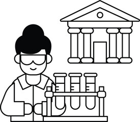 A man in a lab coat is holding a beaker and smiling