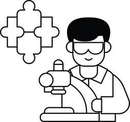 A man is holding a piece of equipment and smiling