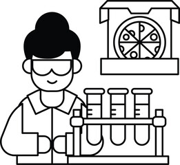 A man in a lab coat is holding a pizza box