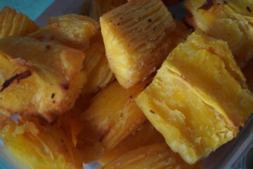 Close-up of Golden Crispy Fried Cassava (Singkong Goreng)