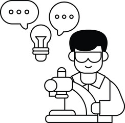 A man in a lab coat is holding a microscope and smiling
