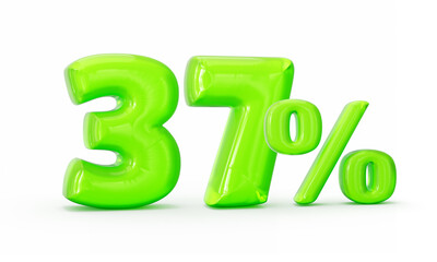 Green jelly digit 37% or Thirty seven percent isolated on white background. 3d illustration