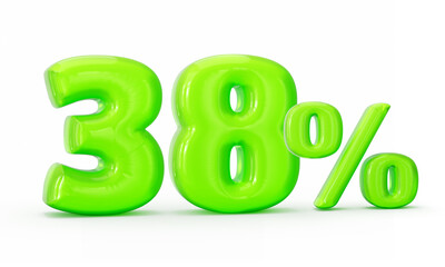 Green jelly digit 38% or Thirty eight percent isolated on white background. 3d illustration