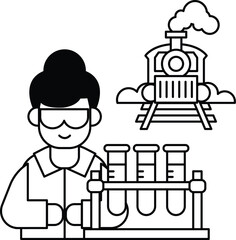 A man in a lab coat is holding three beakers