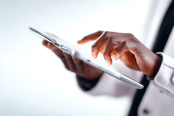 Person using digital tablet computer connecting technology