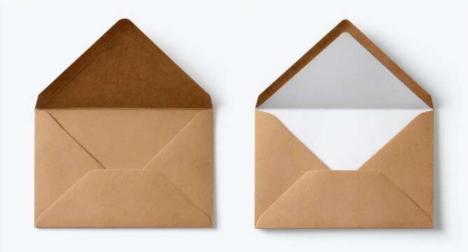 Two opened envelopes one brown and blank with the inside detail, the other with a white interior