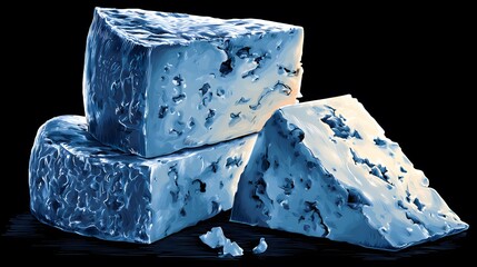 Elegant Digital Blue Cheese Vector Illustration with Vivid Detailing and Harmonious Organic Textures for Gourmet Packaging Design