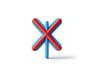 Abstract 3D X Mark or Wrong Sign in Blue and Red Colors.