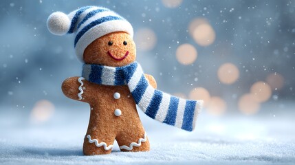 Cheerful Gingerbread Man in a Snowy Winter Wonderland Embracing Festive Season Joy