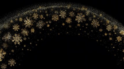 Elegant Curved Gold Snowflake Ornament on Dark Background for Seasonal Greeting Cards and Festive Packaging Design