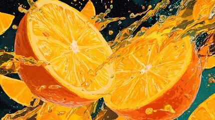 Dynamic Ginseng-Honey Infusion Artwork with Fresh Orange Segments in Playful, Radiant Colors