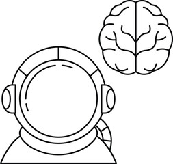 A man in a spacesuit is looking at a brain