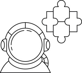 A man in a spacesuit is surrounded by puzzle pieces